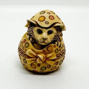 Vtg 2001 Harmony Kingdom Cat April Trinket Box Egg Easter Zodiac Pot Bellys